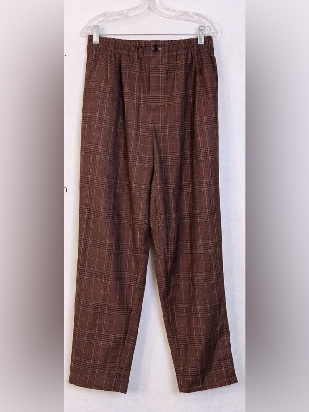 Madewell Brown Plaid Dress Trousers XS elastic waist tapered casual chic